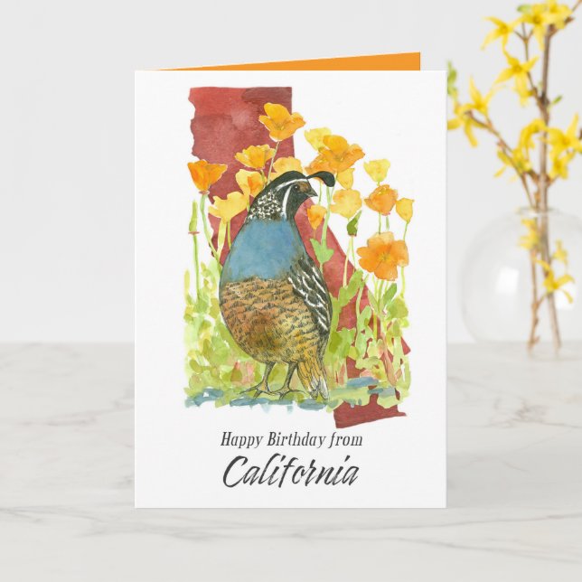 Carte Happy Birthday from California Quail Poppy Flowers (Fleur jaune)