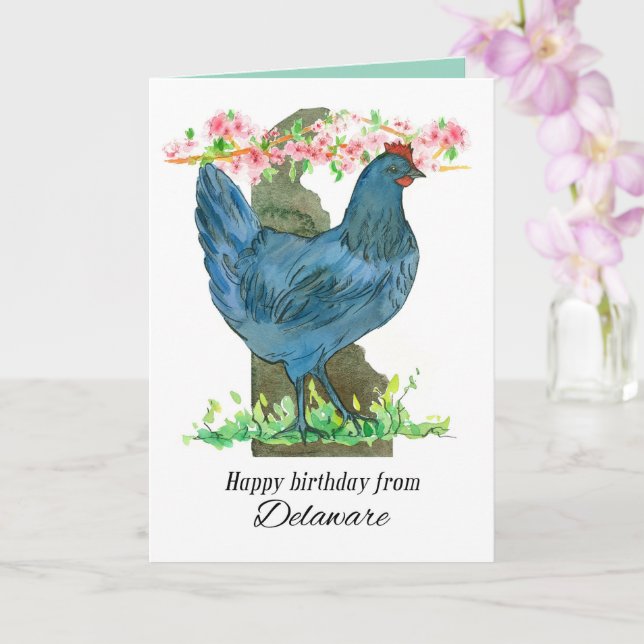 Carte Happy Birthday from Delaware Blue Hen Chicken (Orchidée)