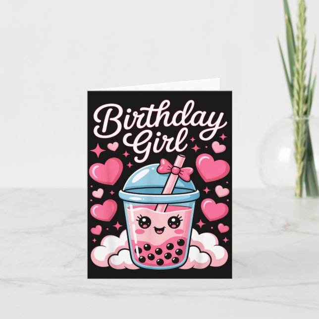 Carte Happy Birthday Girl Cute Nk Bow Bubble Boba Tea An (Devant)