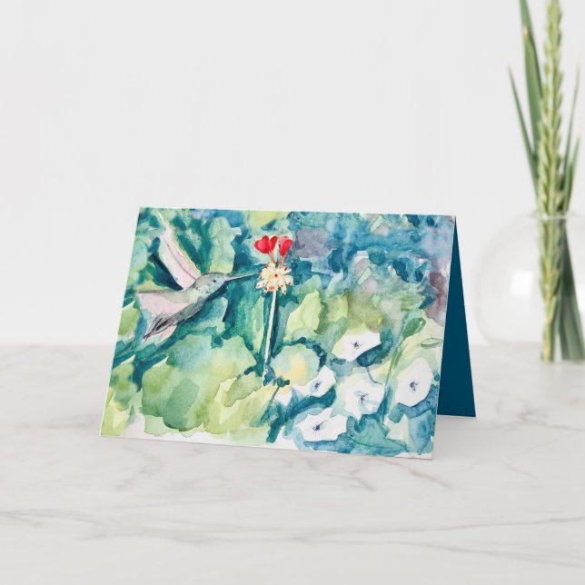 Carte Happy Birthday God Bless You Hummingbird Flowers (Devant)