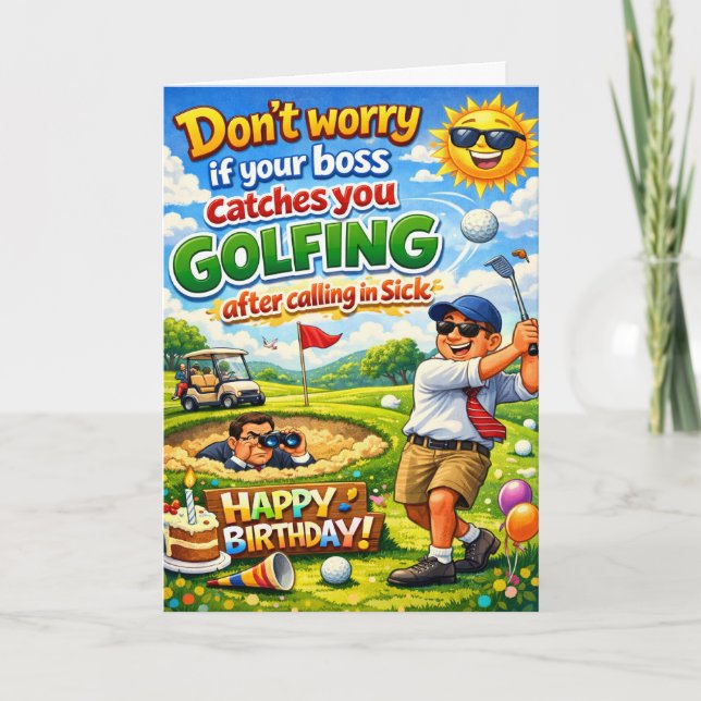 Carte Happy birthday golfing brother and his boss (Devant)