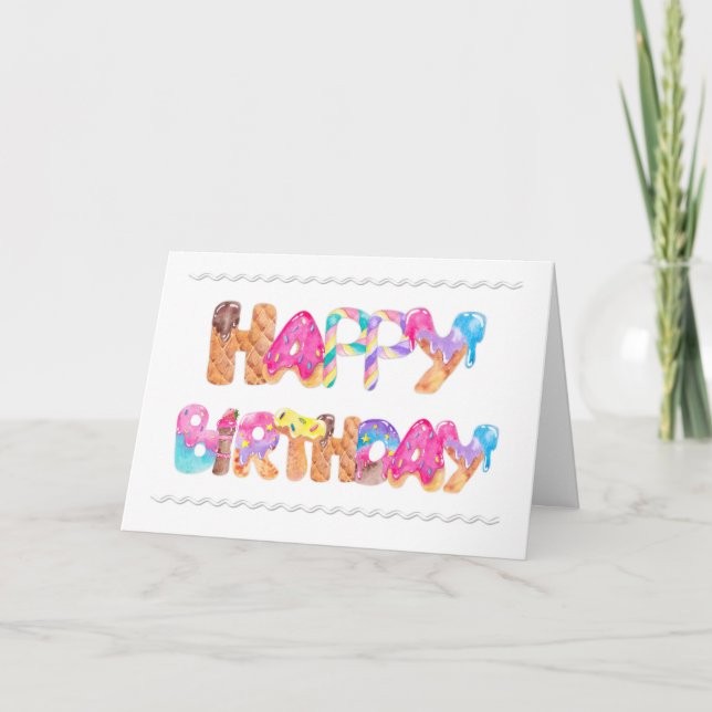Carte Happy Birthday Ice Cream Letters (Devant)