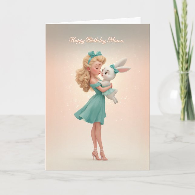 Carte Happy Birthday Mama Elegant Mother and Baby Bunny (Devant)