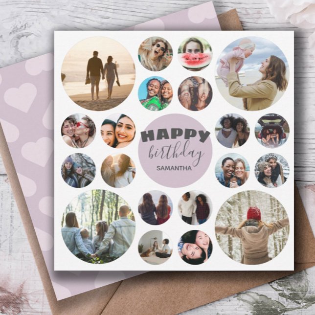 Carte Happy Birthday Modern Pink  20 Photo Collage (Créateur téléchargé)