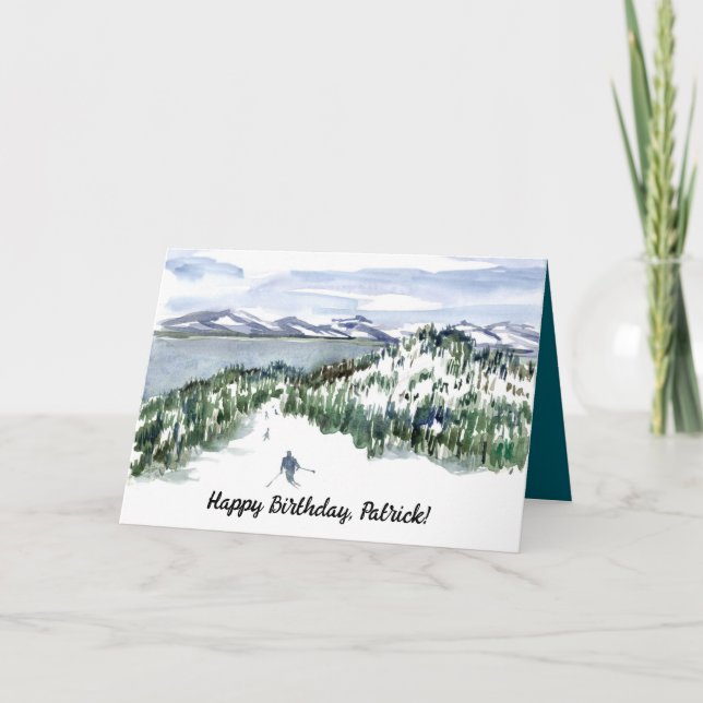 Carte Happy Birthday Mountain Skiing Winter Snow (Devant)