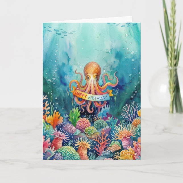 Carte Happy Birthday Octopus Ocean Sea Life Water Fish (Devant)