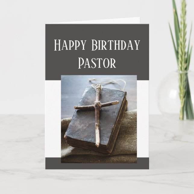 Carte Happy Birthday Pastor Bible Cross Love Respect (Devant)