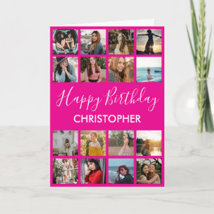 Carte Happy Birthday Photo Collage 16 Photos Hot Pink