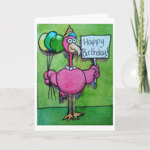 Carte Happy Birthday Pink Flamingo Card Whimsical