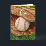 Carte Happy Birthday Son Baseball with Mitt<br><div class="desc">Parfait pour fan de base-ball ! A baseball and mitt the tall summer grass - totally customizable for you to personalize as you please !</div>