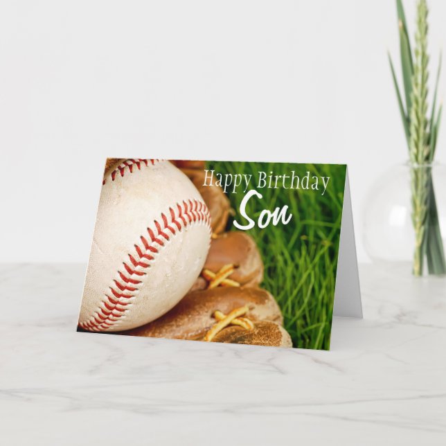 Carte Happy Birthday Son Baseball with Mitt (Devant)