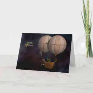 Carte Happy Birthday Steampunk Hot Air Baloon