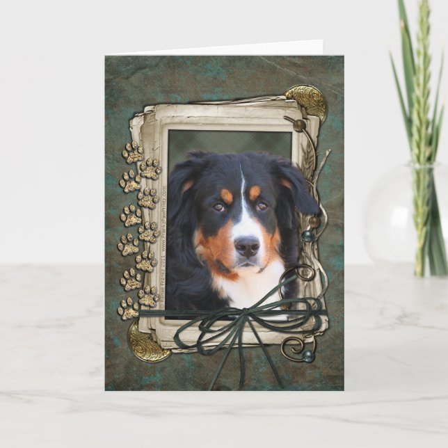 Carte Happy Birthday - Stone Paws - Bernese Mountain Dog (Devant)