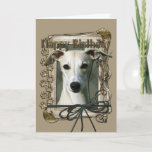 Carte Happy Birthday - Stone Paws - Whippet<br><div class="desc">What could say Happy Birthday better than this Whippet Dog helping you to celebrate!</div>