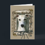 Carte Happy Birthday - Stone Paws - Whippet<br><div class="desc">What could say Happy Birthday better than this Whippet Dog helping you to celebrate!</div>