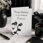 Carte Happy birthday to my husband black and white rose<br><div class="desc">A lovely birthday greeting for your husband, this item features a white background with a black illustration of a rose. The front has "Happy birthday to my husband Benjamin" written on it. Easily replace the name with your loved one. There is a beautiful message inside of the greeting card. Image...</div>
