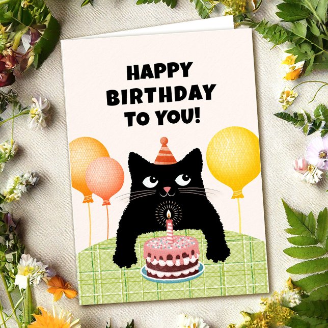 Carte Happy Birthday to you with black kitten and cake (Créateur téléchargé)