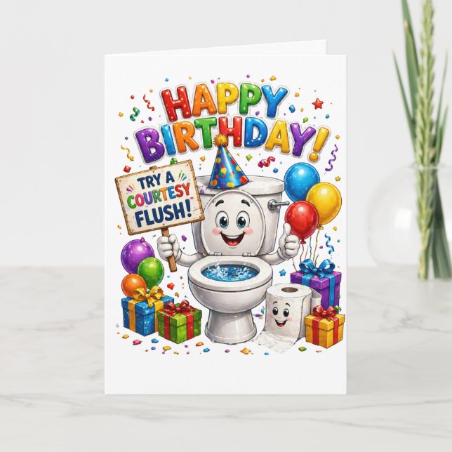 Carte Happy Birthday Try a Courtesy Flush (Devant)