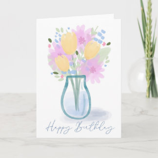 Carte Happy Birthday Watercolor Floral Vase for Mom