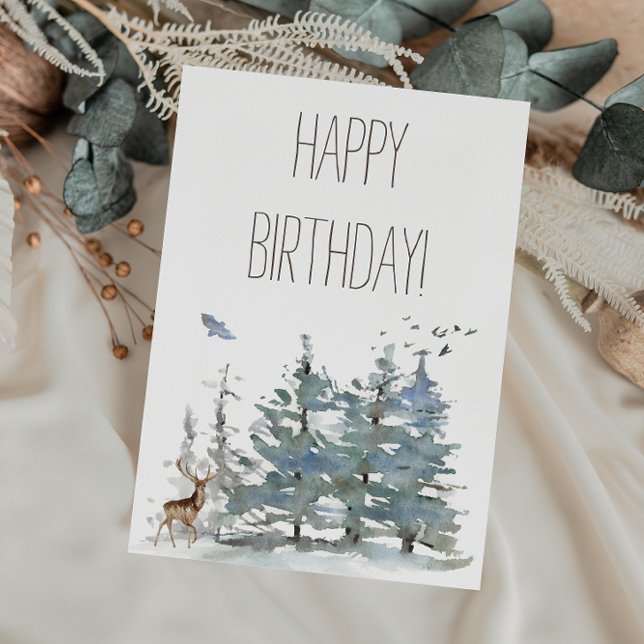 Carte Happy Birthday Watercolor Woodland Forest (Créateur téléchargé)