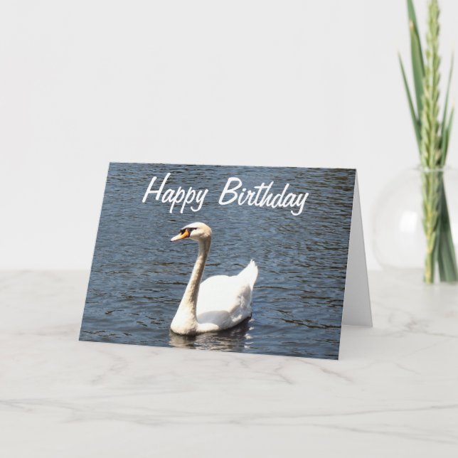 Carte Happy Birthday white swan (Devant)