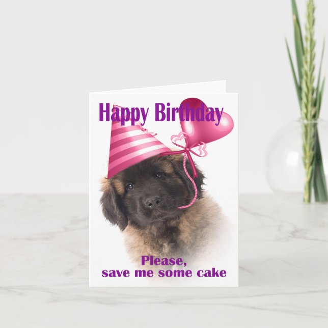 Carte Happy birthday with a Leonberger chiot (Devant)