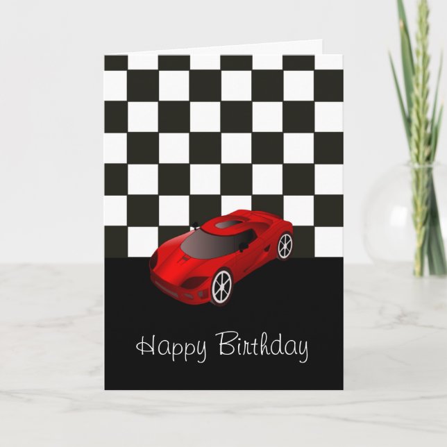 Carte Happy birthday with red racing car (Devant)