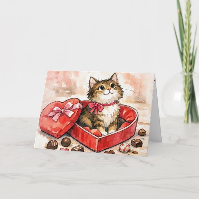 Carte Happy Cat In a Valentine Candy Heart Box (Devant)