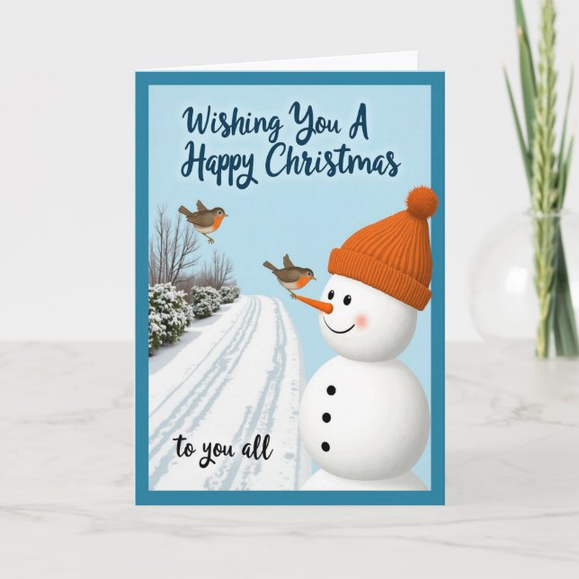 Carte Happy Christmas Card Snowman Bird Winter Scene (Devant)