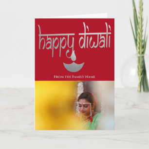 Carte Happy Diwali Photo Personnalisée Argent Et Rouge