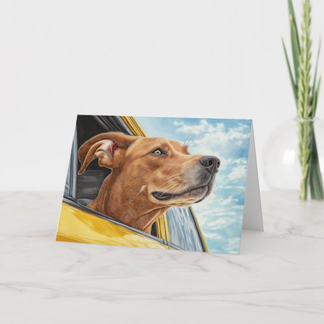 Carte Happy Dog in Yellow Car Art Print (Devant)