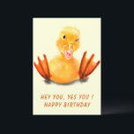 Carte Happy Duck Funny Birthday Card - Texte personnalis<br><div class="desc">Joyeuses cartes d'anniversaire avec Funny Jaune Canard Jouer Wink Joyeux Smile Dessin et texte - ou Choisissez / Ajoutez votre texte unique / Police / Couleur - Faites votre cadeau spécial - Redimensionnez et déplacez ou supprimez et ajoutez des éléments / image avec l'outil de personnalisation! Choisissez les polices /...</div>
