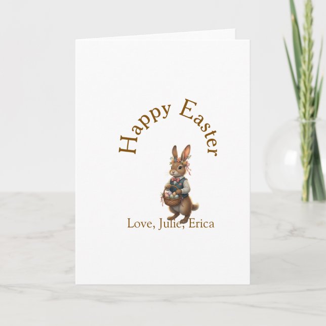 Carte Happy Easter brown bunny with eggs love add name  (Devant)