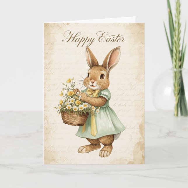 Carte Happy Easter Card - Bunny with Yellow Flowers (Devant)