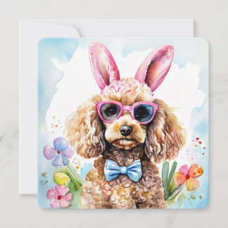 Carte Happy Easter Card Cute Bunny Poodle Watercolor Dog