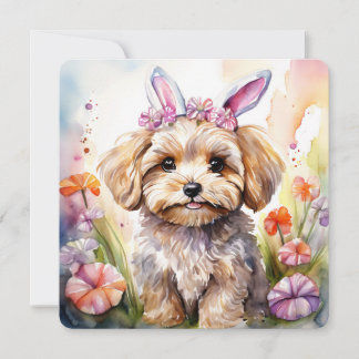 Carte Happy Easter Card Cute Maltipoo Watercolor Dog