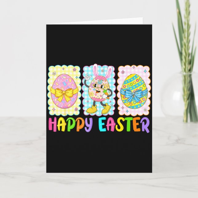 Carte Happy Easter Coquette Bow Funny Easter Eggs Kids B (Devant)