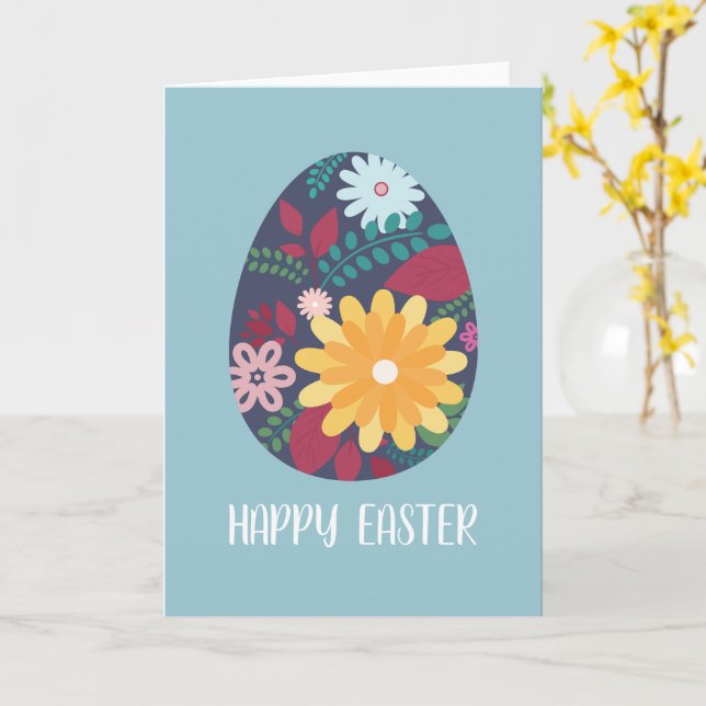 Carte Happy Easter Greeting Card with Colorful Eggs and  (Fleur jaune)