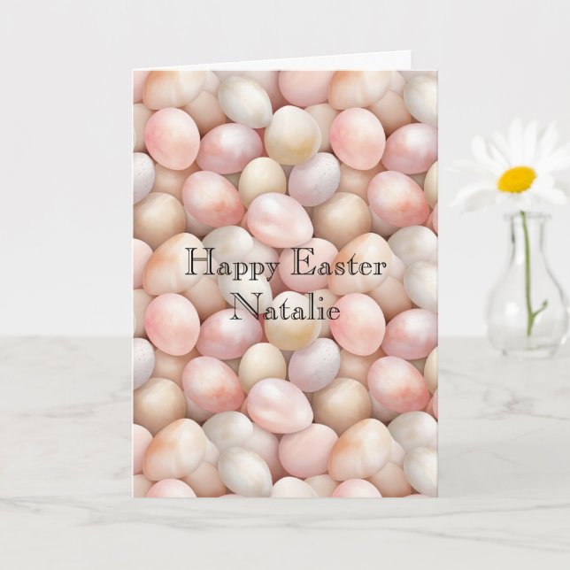 Carte Happy Easter Peach Pink Eggs   (Petite plante)