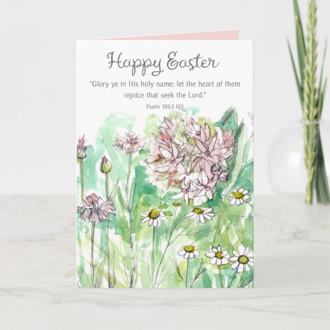 Carte Happy Easter Psalm 105 Scripture Pink Flowers (Devant)