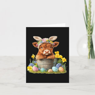 Carte Happy Easter Scottish Cow Cute Heifer Cow Farm