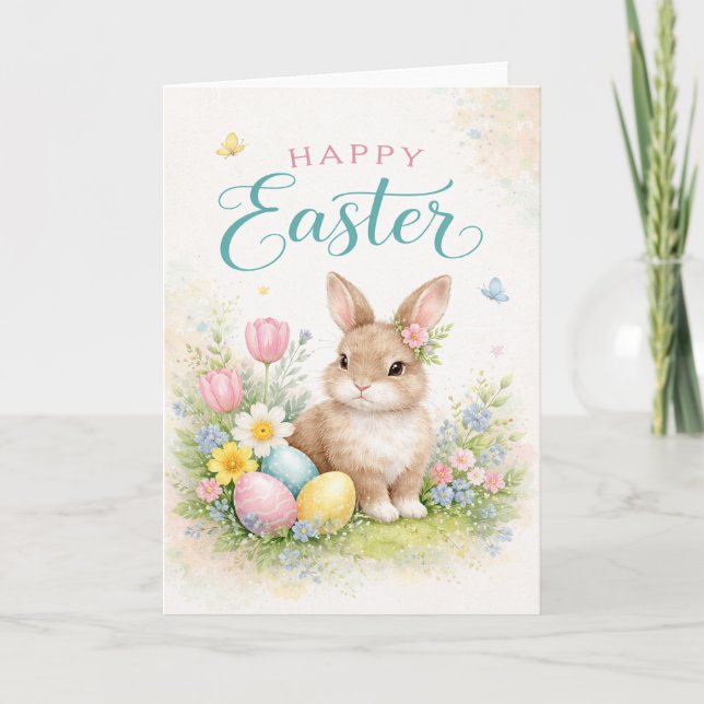 Carte Happy Easter - with young rabbit (Devant)