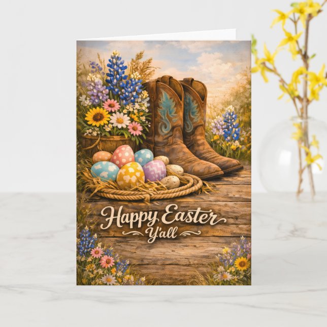 Carte Happy Easter Y’all Boots & Wildflowers Card (Fleur jaune)