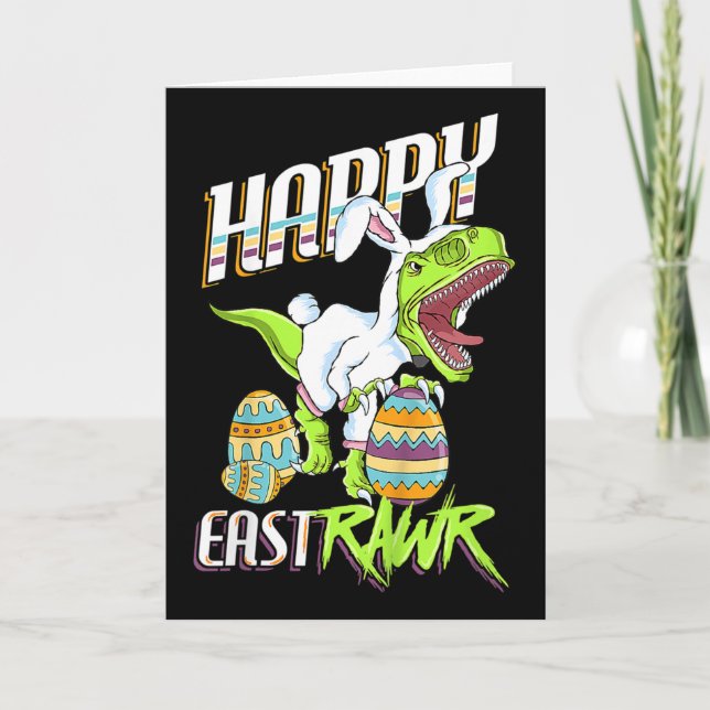 Carte Happy Eastrawr Cute Trex Dinosaur Easter Bunny Egg (Devant)