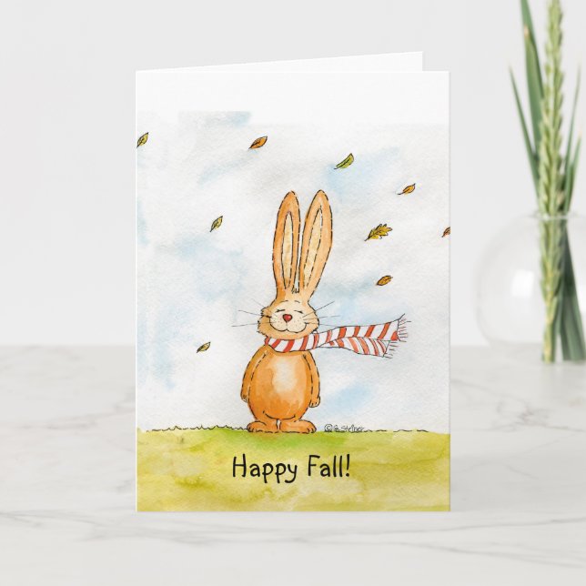 Carte Happy Fall - Joli Noël avec Bunny en t (Devant)