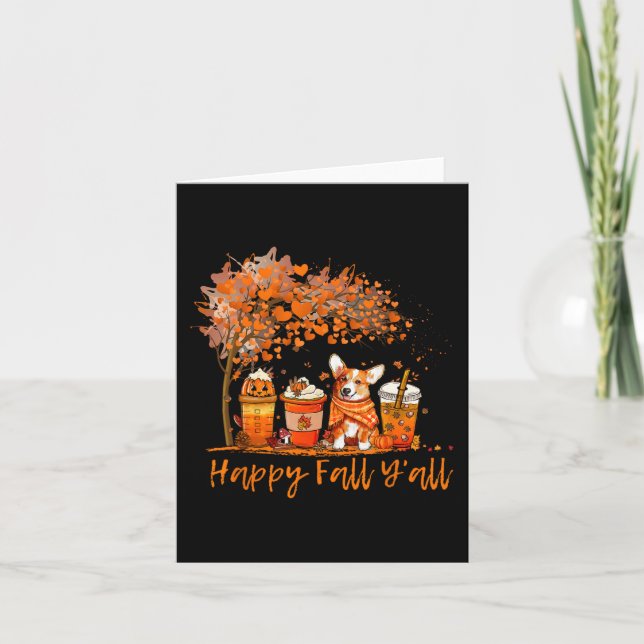 Carte Happy Fall Y'all Automne Corgi Halloween Citrouill (Devant)