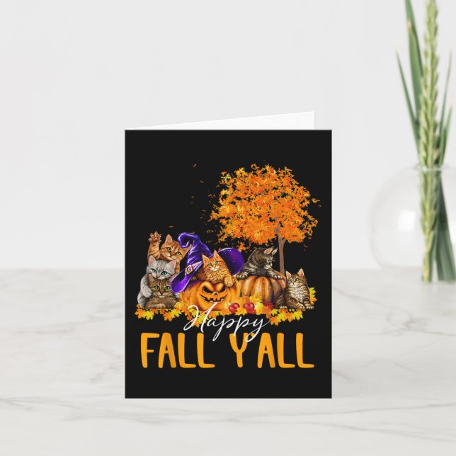 Carte Happy Fall Y'all Cats Lover Automne Citrouille Map (Devant)
