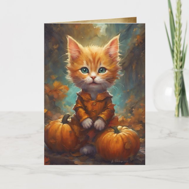 Carte Happy Fall Y'all Kitten, Citrouille Patch Cat (Devant)