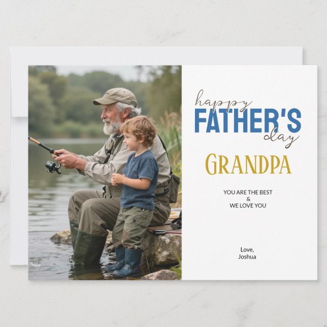 Carte Happy Father’s Day Grandpa Blue Modern Photo (Devant)