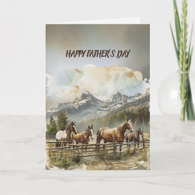 Carte Happy Father's Day Horses In Corral In Mountains (Devant)